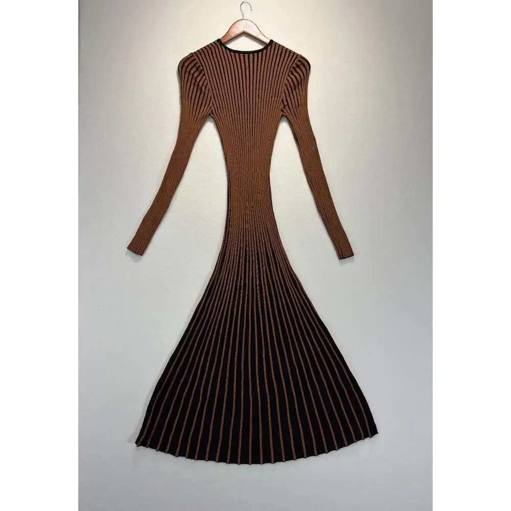 STAUD Selma Dress Brown Long Sleeve Stretchy Knit, Size M - Picture 11 of 13